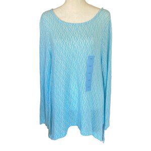 Chelsea & Theodore women's large long sleeve blue and white textured top